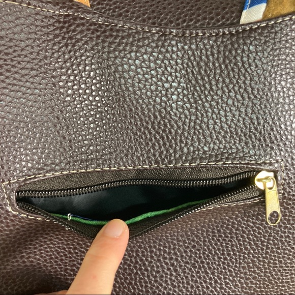 Brown Faux Leather Side Tote Purse w/ Colorful Detailing - Picture 12 of 12